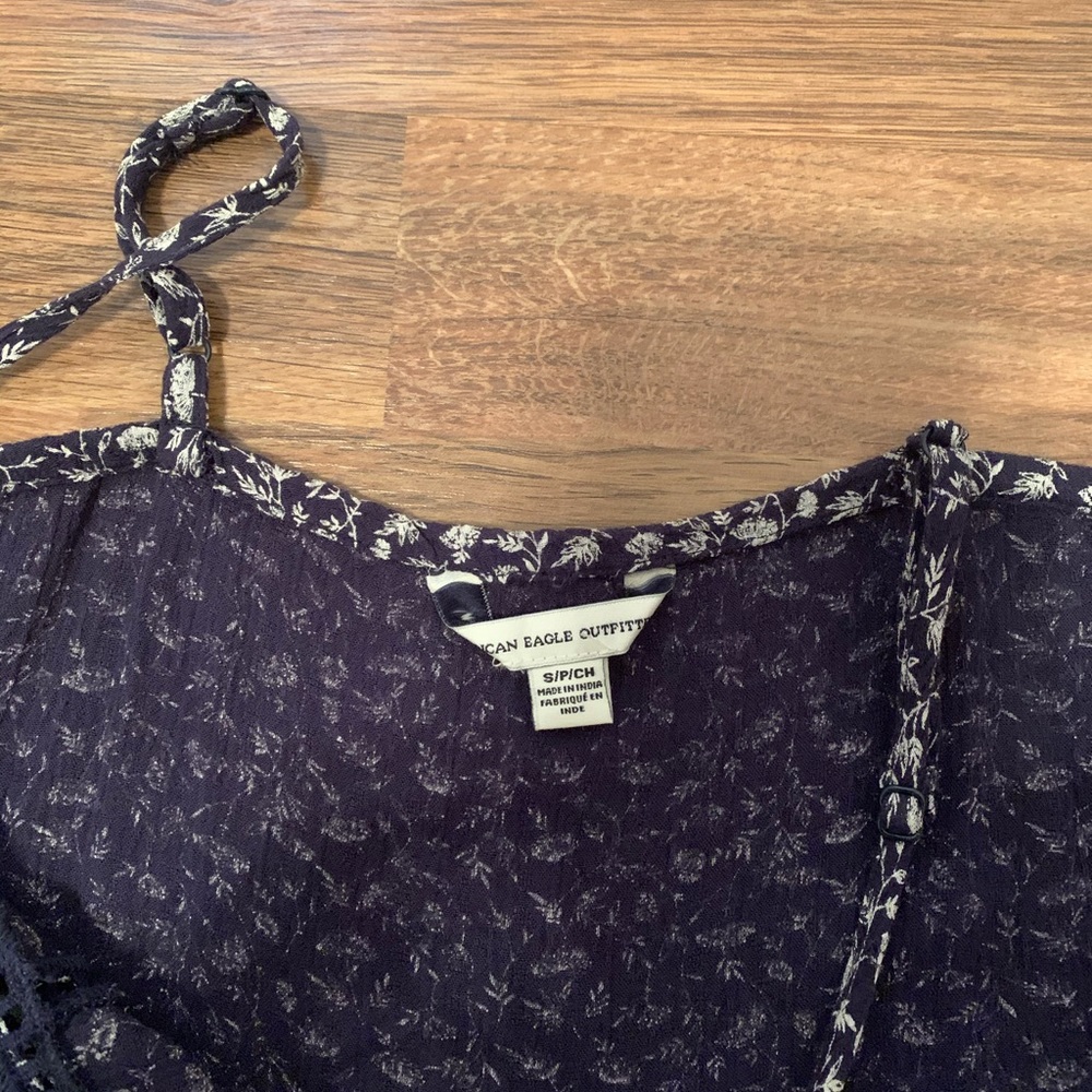 AE Navy Blue Floral Ladder Trim Romper - Picture 3 of 7